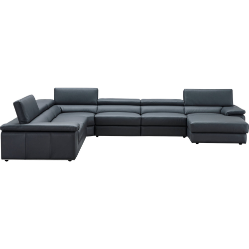 Kobe Sectional Sofa w/ Right Facing Chaise in Blue Grey Leather